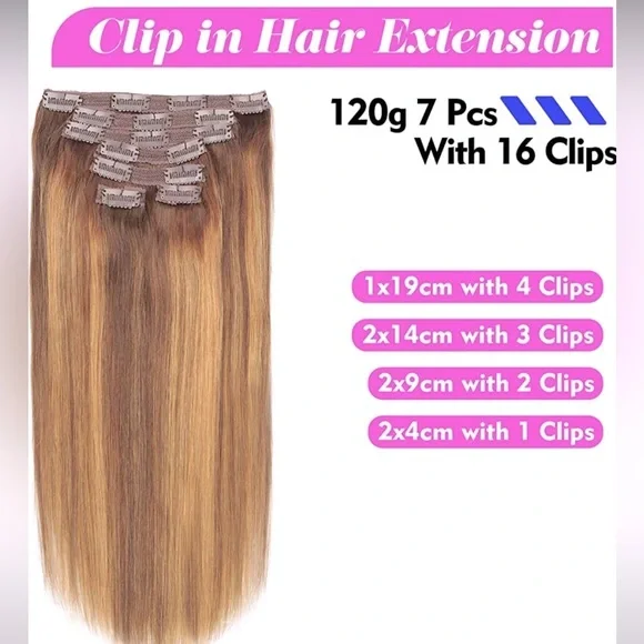 14” Chocolate Brown to Caramel Blonde 4/27 Clip In Human Hair Extensions 120g ME - Picture 3 of 13